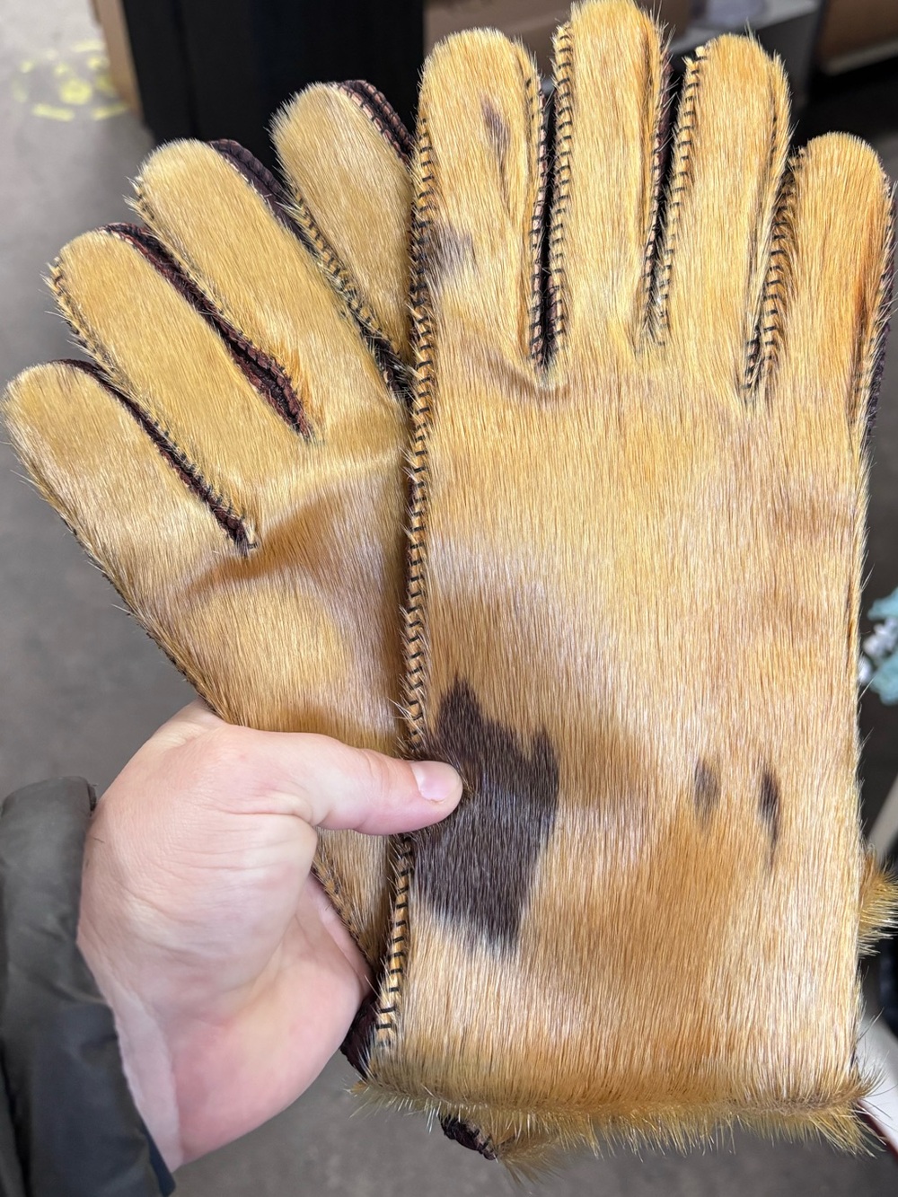 Vintage Hair-On Genuine Leather Gloves – Size Medium